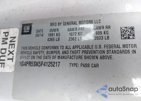 2015 Buick Verano Convenience Group from USA, damaged, VIN 1G4PR5SK5F4125217